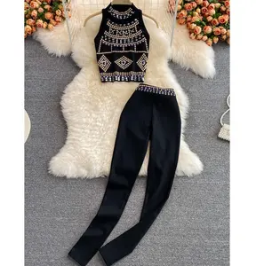 New Sleeveless Vest Two Piece Pants Set Women Sequined Tops Fashionable Sets