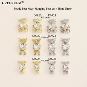Oro Plata Nuevos accesorios para <span class=keywords><strong>uñas</strong></span> Oso de peluche Corazón Abrazar Oso <span class=keywords><strong>con</strong></span> circón brillante Nail Art Charms para <span class=keywords><strong>uñas</strong></span> Suministros Diseño - Product Image 4