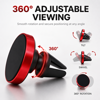 Support de téléphone magnétique pour grille d'aération de voiture en alliage d'aluminium, clip fin pour sortie d'air, rotatif à 360°, stable, hauteur réglable, robuste