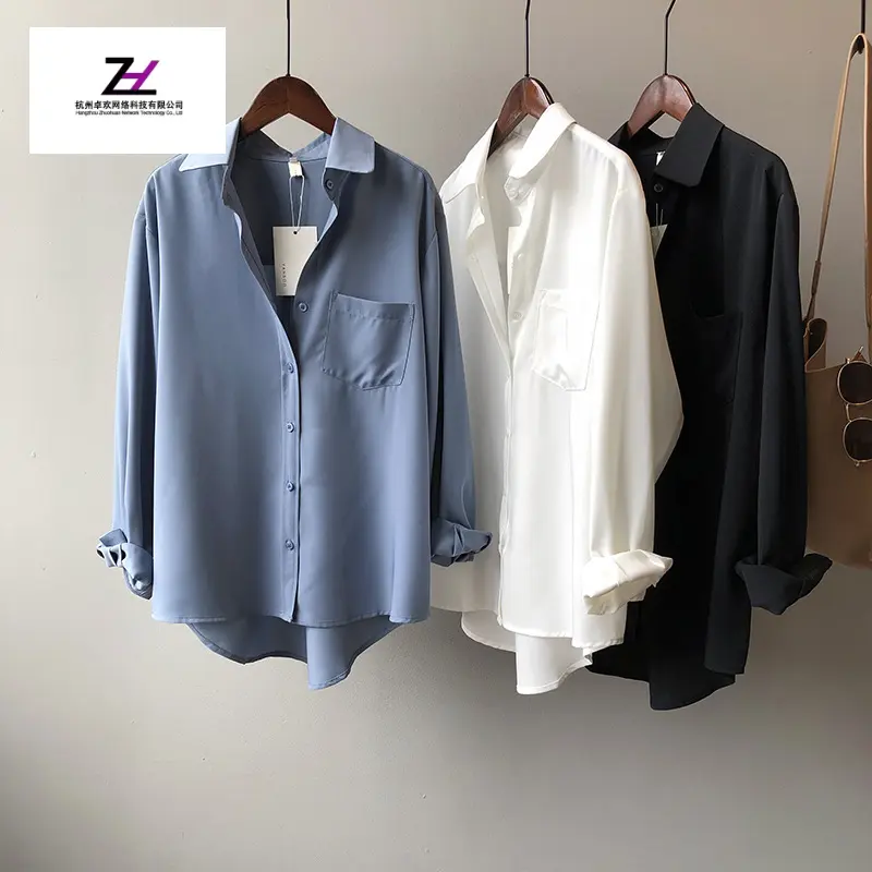 Women White Silk Shirt Tops Lady Long Sleeve Office Silk Ladies satin blouse blusas women's blouses & shirts