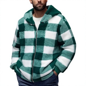 Chaqueta de Franela a Cuadros Personalizada OEM para Hombre, Forro de Sherpa, Poliéster/Algodón 220g, Sudadera con Cremallera Completa, Bolsillos, Abrigo de Invierno, Ropa de Trabajo para Exteriores - Product Image 4