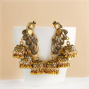 Retro Bollywood Oxidized Gypsy Jewelry Women Gold <strong>Silver</strong> Afghan Birdcage <strong>Long</strong> Chain Tassel Peacock Carved Jhumka Indian <strong>Earrings</strong> - Product Image 1