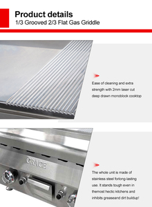 Professional Commercial <b>Gas</b> <b>Griddle</b> with 1/3 Grooved & 2/3 Flat Plate, SS304 Stainless Steel, Independent Zone Control - Product Image 3