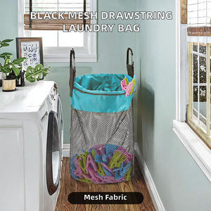 Petit sac à linge moderne en nylon <span class=keywords><strong>noir</strong></span> avec cordon de serrage, organisateur de pinces à linge, rangement, corde à linge suspendue, panier, <span class=keywords><strong>soutien</strong></span>-<span class=keywords><strong>gorge</strong></span> - Product Image 2