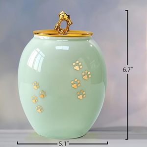 Urna Funeraria in Ceramica per Ceneri di Animali Domestici, Scatola Commemorativa per Cani e Gatti con Impronte di Zampe sul Coperchio, Logo Personalizzato - Product Image 3