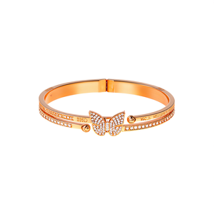Brazalete de moda en acero inoxidable 316L con baño de oro PVD, diseño de mariposa con cristales para mujer - Product Image 2