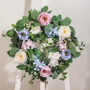 Forest Style Dreamy Rose Peony Camellia Wreath Rattan Decoration Wreath Used For Decoration Wall And Interior And Wedding