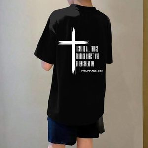 เสื้อยืดเด็กชาย FOXA ลายคริสเตียน ข้อพระคัมภีร์ฟิลิปปี 4:13 ผ้าฝ้าย พิมพ์ลายทางศาสนา สำหรับเด็ก - Product Image 5