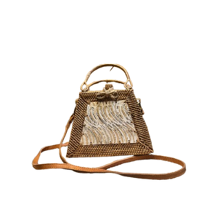 Bolso de ratán Ketak de herencia indonesia, forro con motivo de concha único tejido a mano y detalles de cuero para la elegancia diaria - Product Image 3