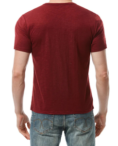 Vente en gros de chemise Henry d'été décontractée de couleur rouge unie à manches courtes pour hommes T-shirt graphique personnalisé de sport coupe ajustée - Product Image 5