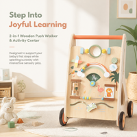 Marche-bébé Montessori en bois, centre d'activités à pousser et à tirer, poussette d'apprentissage