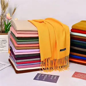 Custom Logo Winter Scarf 200*70cm Winter Cashmere Feeling Pashmina Polyester Cashmere Feeling Solid Scarves With Tassel