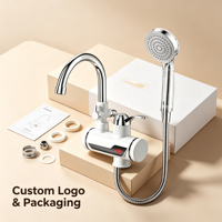Robinet d'eau électrique vertical à chauffage instantané en plastique, avec écran latéral rotatif, col de cygne, robinet d'eau chaude, étanche IPX4, LED, pour extérieur