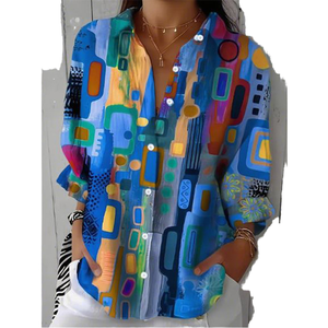 Camisas de Manga Larga para Mujer, Novedades de Verano 2025, Camisas Casuales con Estampado Floral de Leopardo, Corte Regular, Estampados Digitales - Product Image 4