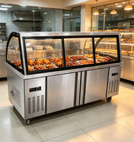 Vitrine Réfrigérée Professionnelle en Acier Inoxydable à Température Unique avec Éclairage LED et Verre Panoramique, Refroidissement Direct, Rangement Inférieur