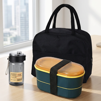 Boîte à bento en plastique à double compartiment, étanche, avec couverts, bouteille d'eau et sac isotherme pour l'école, le bureau, les voyages, le camping, boîte à lunch