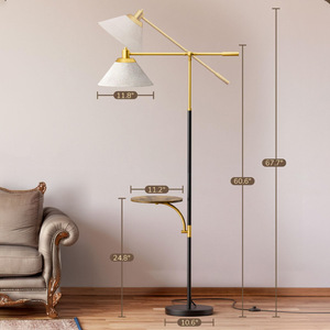 European Style Floor <b>Lamp</b> With <b>Shelf</b> Adjustable Height Brass Body LED Light Source White Shade For Living Room Bedroom - Product Image 4