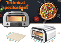 Four à pizza électrique d'intérieur GTPZ15-B, capacité de 12 pouces, acier inoxydable, portable, comptoir, écran LED, température réglable, 1700W