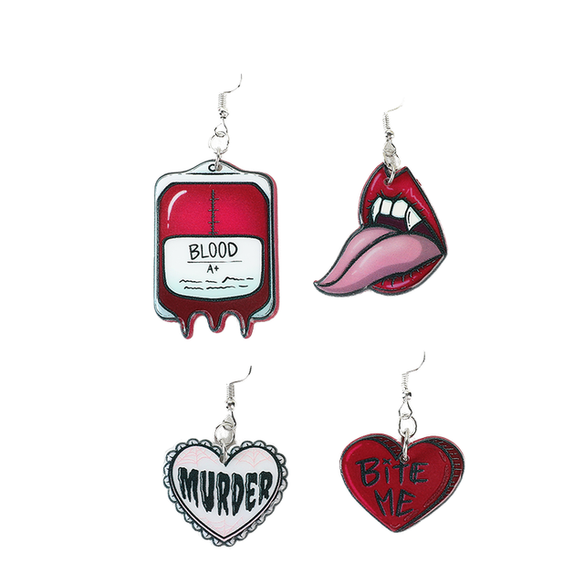 Gothic Acrylic Charms Set Halloween Blood Lips Heart Pendants for DIY Jewelry Making Keychain and Bag Decoration