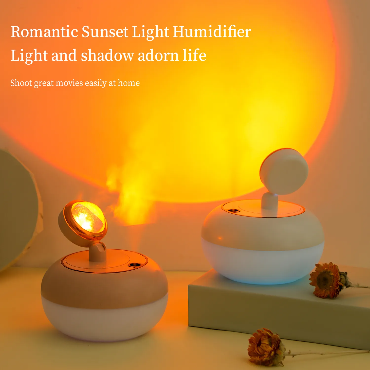 New Design Mini Air Humidifier Portable 300ml Ultrasonic Sunset Lamp Light USB Electric Cute Humidifier