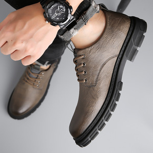 Zapatos Casuales de Hombre con Cordones de Cuero, Tacón Bajo, Suela de Goma Antideslizante, Estilo para Caminar - Product Image 3