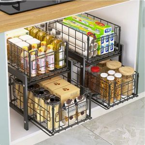 Tiroir coulissant auto-adhésif à un seul niveau en fer, panier de rangement moderne détachable pour cuisine et maison - Product Image 3