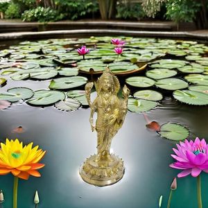 PARIJAT ARTISANAT En Laiton Doré Dieu Dhanvantari Statue Avatar Seigneur Vishnu Ayurveda Debout Idole Murti PoojaShowpiece Sculpture - Product Image 6
