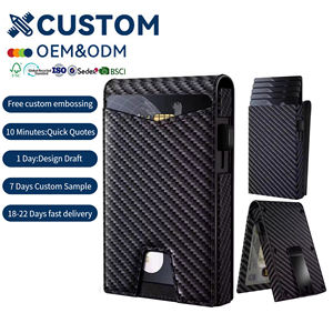 Cartera Delgada de Metal y Aluminio para Hombre con Clip para Billetes, Bloqueo RFID, Fibra de Carbono y Cuero, Tarjetero con Mecanismo Pop-up - Product Image 1