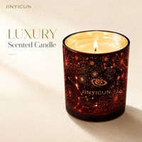 Bougie parfumée LED de Noël 280g en cire de soja et gelée, dans un bocal en verre étoilé, parfum Vin chaud et Freesia, cadeau personnalisé avec étiquette privée