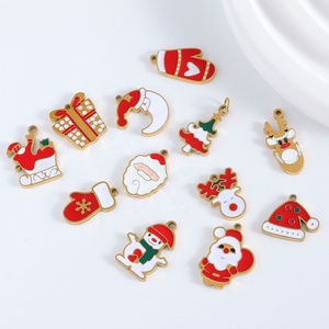 Bijoux pour enfants personnalisés en gros, pendentifs en acier inoxydable plaqué or 18 carats, breloques en zircon, émail coloré, bijoux de Noël DIY - Product Image 2