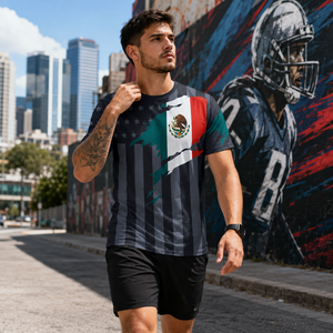 Camiseta deportiva personalizada de manga corta con estampado 3D completo del escudo de México con gráfico del águila y patrón tribal azteca para <span class=keywords><strong>hombre</strong></span> - Product Image 3