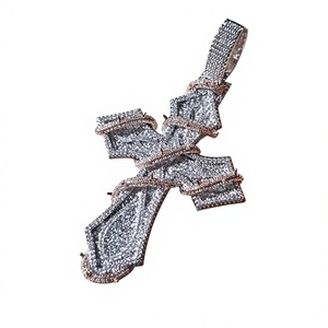 Collier pendentif croix en or rose glacé avec moissanite, chaîne en argent, bijoux de mode hip-hop certifiés unisexe pour soirée - Product Image 2