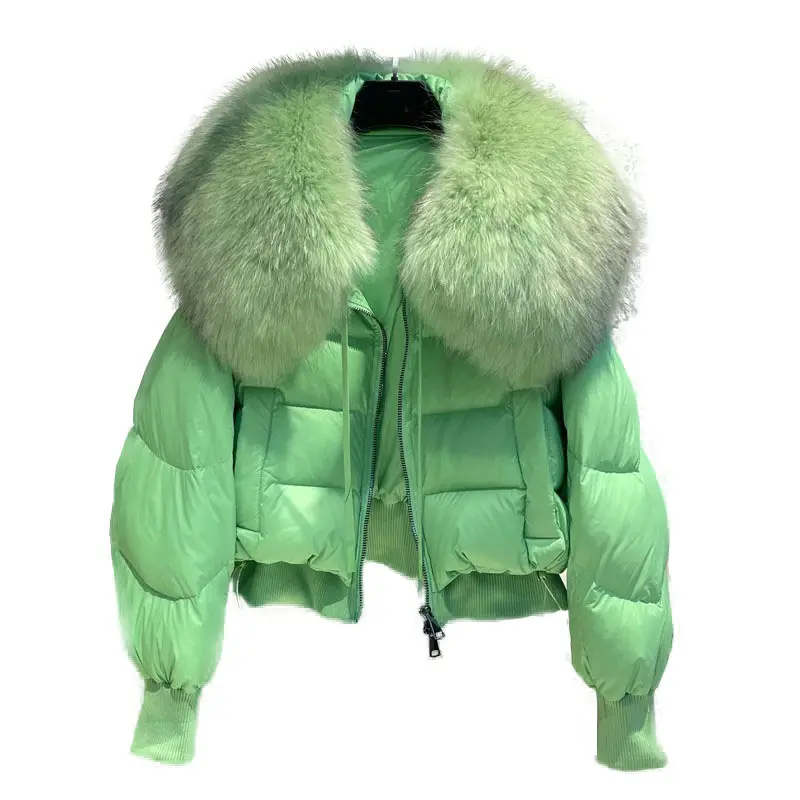 신상품 2023 짧은 오리 다운 코트 겨울 자켓 여성 퍼 코트 너구리 모피 칼라 재킷