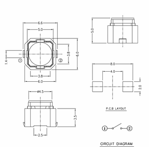 6x6mm RVS messing tact-schakelaar <span class=keywords><strong>6</strong></span>*<span class=keywords><strong>6</strong></span> tactiele momentane 1NO elektronische stille drukknop schakelaar - Product Image 6