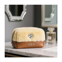 Pochette de maquillage pliable résistante à l'eau avec fermeture éclair et logo personnalisé ISEN, en fourrure douce multicolore, portable pour les voyages
