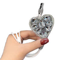 Kabel Data pengisi daya ponsel, kabel Data USB bentuk hati kristal 3-in-1, desain lucu, penggunaan Interior mobil baru untuk anak perempuan