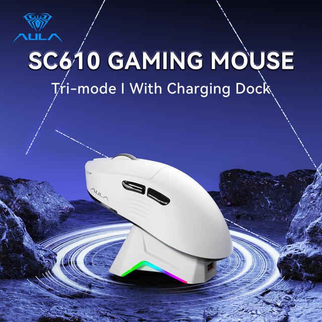 AULA SC610pro Wireless Gaming Mouse - Tri-Mode Ultra-Lightweight PAW3395 Sensor with Dock Charger for Esports