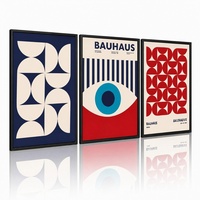 Art mural élégant pour hall d'hôtel britannique, impression géométrique Bauhaus encadrée, cadre noir mat pour salon à panneaux crème
