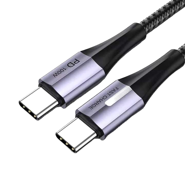 Braiding 100W PD USB-C to C Fast Charging Cable with LED Light for Mobile Phone Power Bank & Camera