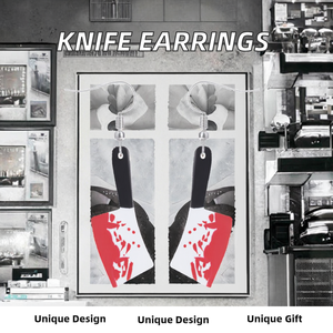 Nouveauté Boucles d'oreilles réversibles en acrylique au design original et original, motif taché de sang, boucles d'oreilles pendantes en forme de couteau de <span class=keywords><strong>cuisine</strong></span> personnalisées pour femmes, tendance - Product Image 2