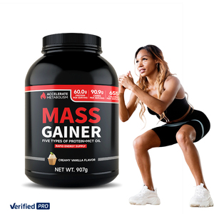 Integratore alimentare OEM Whey Protein Mass Gainer al gusto vaniglia cremoso ad alto contenuto calorico, utilizzato per il fitness e lo sviluppo muscolare. - Product Image 1