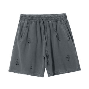 2023 fábrica nueva moda para hombre lavado Vintage agujeros <span class=keywords><strong>rotos</strong></span> corte Casual suelto francés Terry <span class=keywords><strong>pantalones</strong></span> <span class=keywords><strong>cortos</strong></span> en blanco - Product Image 5