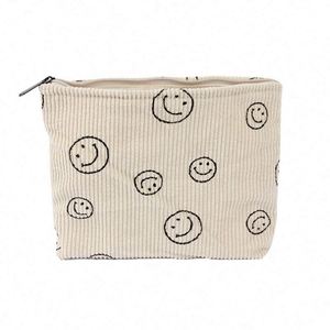 Bolsa de Maquillaje de Pana con Cara Sonriente, Linda y Portátil, Estilo Ins, para Viajes, Bolsa de Almacenamiento de Cosméticos - Product Image 1