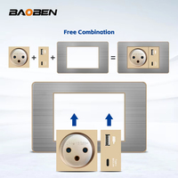 BAOBEN Prise murale USB Type C à charge rapide en acier inoxydable gris, norme israélienne, interrupteur d'éclairage, télévision par satellite, Tel CAT5 CAT6