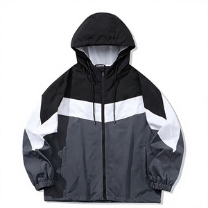 Blouson universitaire homme color-block avec capuche amovible, fermeture éclair, écologique, respirant, coupe-vent, décontracté, pour l'hiver, coupe régulière - Product Image 1