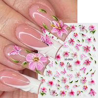Rosa 5D Geprägte Lilien-Blumen-Schmetterling Nagelaufkleber Selbstklebende Blumen-Blatt-Nagelsticker Blumen-Nageldekorationen für Maniküre