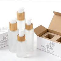 Botol Lotion Kosmetik Kaca Buram 30ml 50ml 60ml 100ml 120ml Dengan Tutup Kayu Bambu