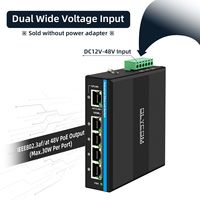 Amplificador de Voltaje 12v/24v/48v DC con Entrada de Alimentación y Switch PoE Industrial de 5 Puertos para Sistemas de Energía Solar