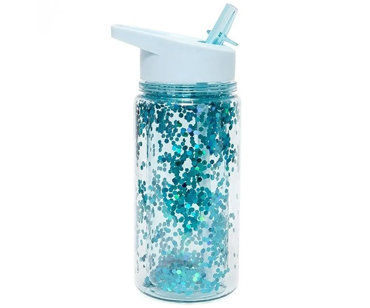 Популярные Потрясающие блестящие бутылки без бисфенола А, детская бутылка для питьевой воды с двойными стенками и вставкой из блесток, логотип на заказ