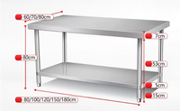 Table de préparation industrielle en acier inoxydable à 2 niveaux avec étagère inférieure et pieds réglables pour hôtel, restauration, boulangerie, cuisine
